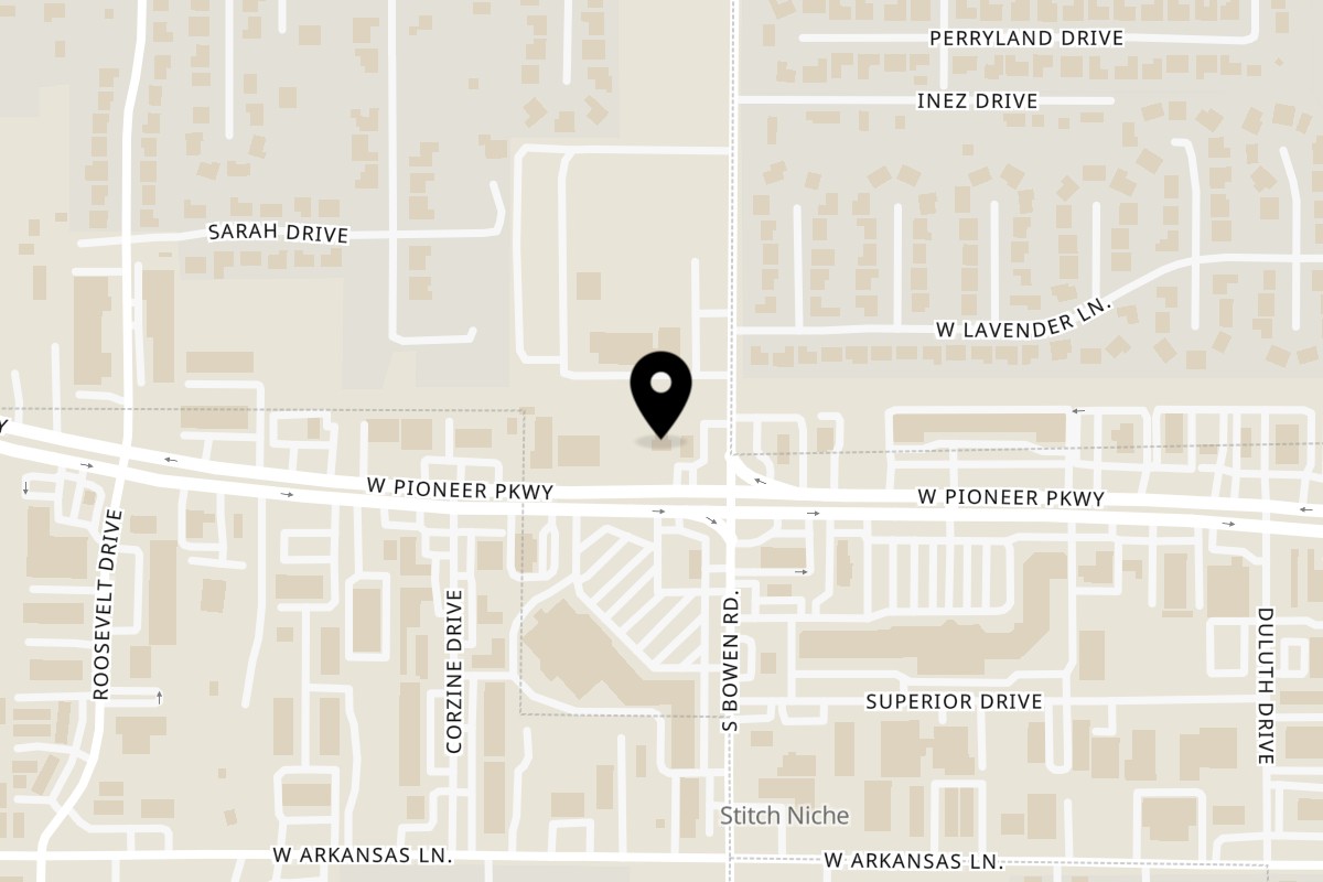 Map showing the location of Hump's BBQ on 2503 W Pioneer Pkwy in Pantego